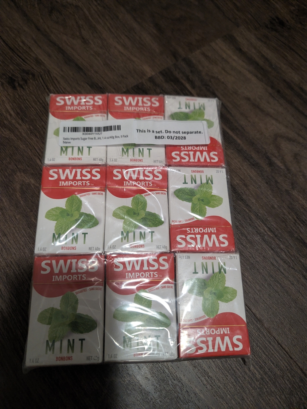 Swiss Imports Sugar Free Bonbons Hard Candy Drops, Mint, 1.4 oz/40g Box, 9 Pack